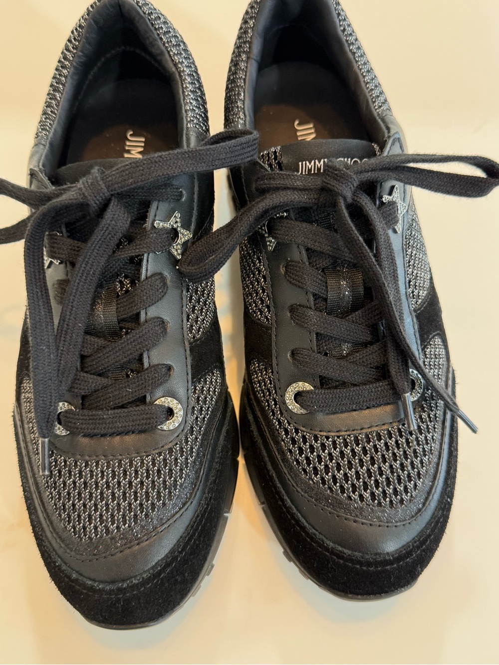 Jimmy Choo Black & Gunmetal Knit Suede Lace-Up Sneakers